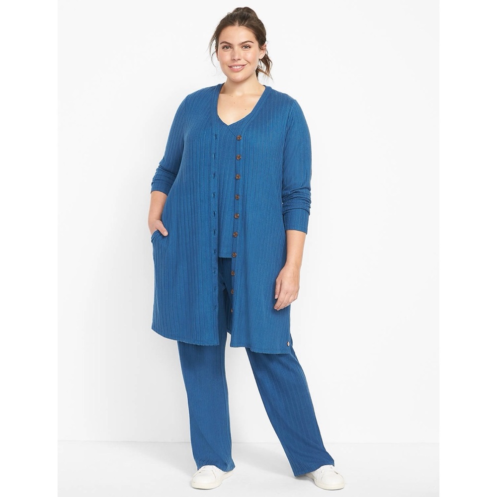 NWT Lane Bryant LIVI Ribbed Hacci Midi Cardigan Sweater V Neck Dark Blue 14/16